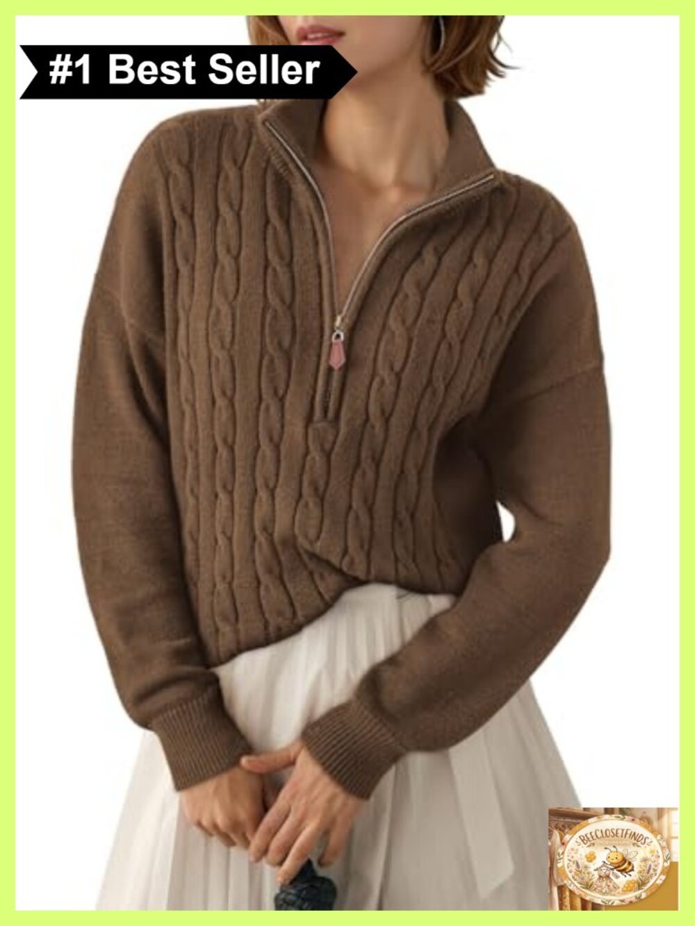 Dokotoo Women's Quarter Zip Ribbed Cable Knit Sweater Pullover
